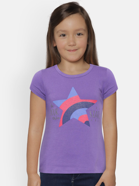 

United Colors of Benetton Girls Purple Printed Round Neck T-shirt
