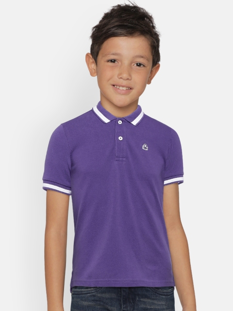 

United Colors of Benetton Boys Purple Solid Polo Collar T-shirt