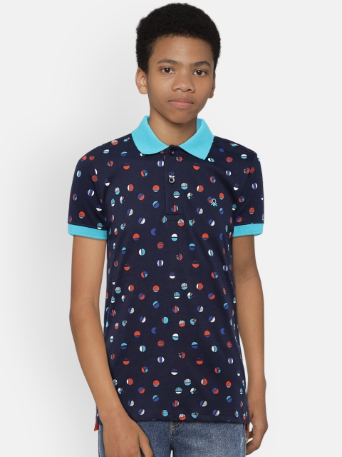 

United Colors of Benetton Boys Navy Blue Printed Polo Collar T-shirt