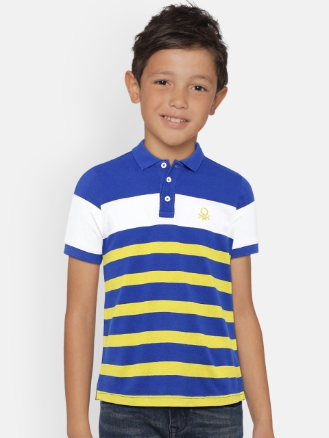 

United Colors of Benetton Boys Blue Striped Polo Collar T-shirt