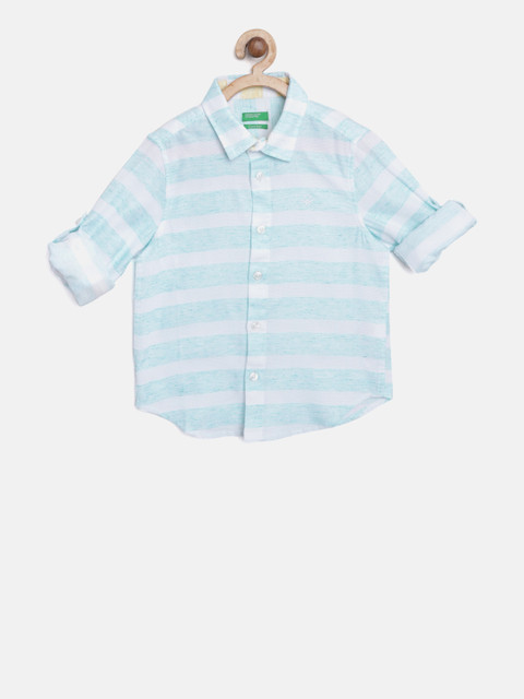 

United Colors of Benetton Boys White & Blue Regular Fit Striped Casual Shirt