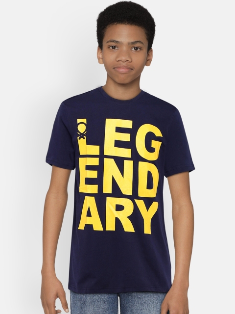 

United Colors of Benetton Boys Navy & Yellow Printed Round Neck T-shirt, Navy blue