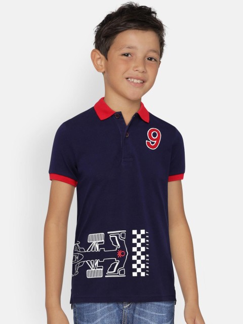 

United Colors of Benetton Boys Navy Printed Polo Collar T-shirt, Navy blue