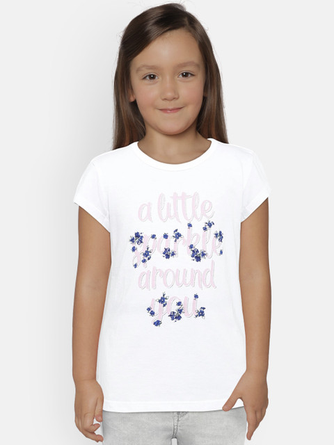 

United Colors of Benetton Girls White Printed Round Neck T-shirt