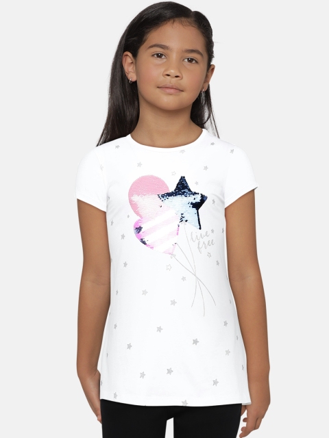 

United Colors of Benetton Girls White Printed Round Neck T-shirt