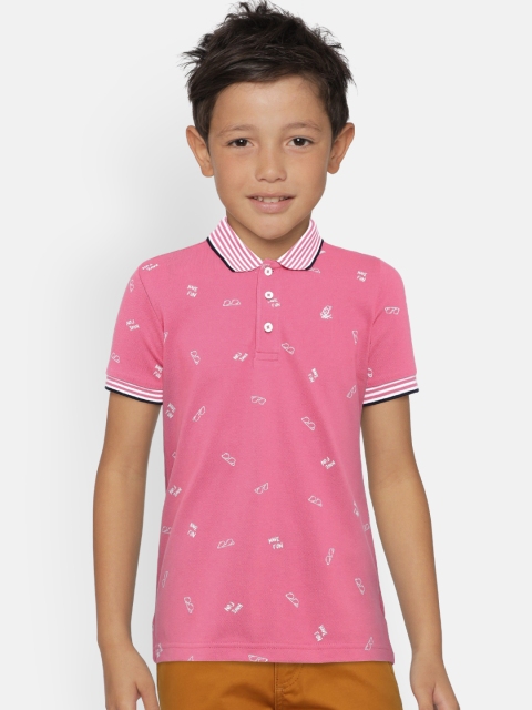 

United Colors of Benetton Boys Pink Printed Polo Collar T-shirt