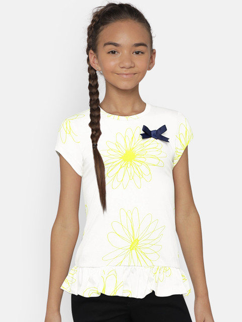 

United Colors of Benetton Girls White & Green Printed Top
