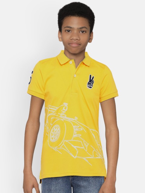 

United Colors of Benetton Boys Yellow Printed Polo Collar T-shirt