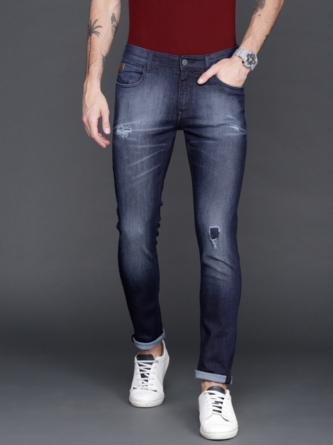 

WROGN Men Dark Blue Slim Fit Mid-Rise Mildly Distressed Stretchable Jeans