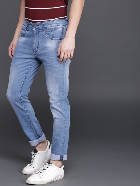 

WROGN Men Blue Skinny Fit Mid-Rise Low Distress Stretchable Jeans