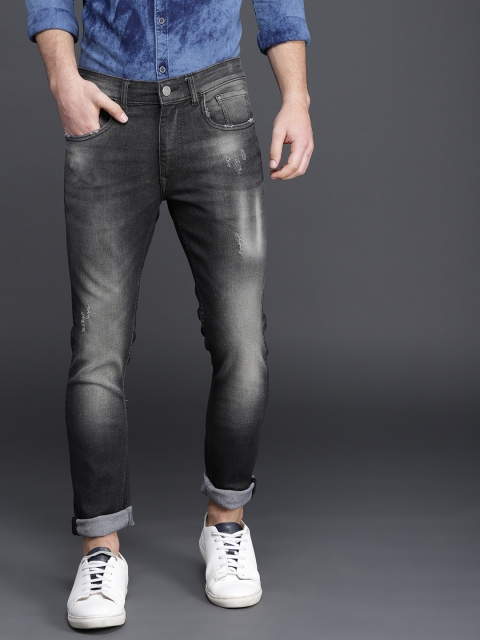 

WROGN Men Grey Slim Fit Mid-Rise Low Distress Stretchable Jeans