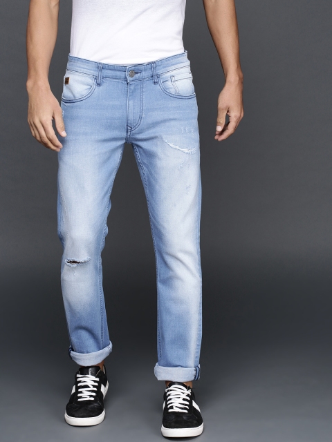 

WROGN Men Blue Slim Fit Mid-Rise Low-Distress Stretchable Jeans