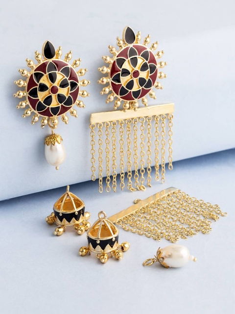 

Voylla Set of 4 Gold-Plated Enamelled Earrings