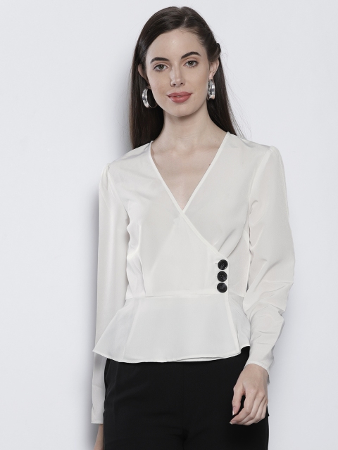 

DOROTHY PERKINS Women White Solid Wrap Top