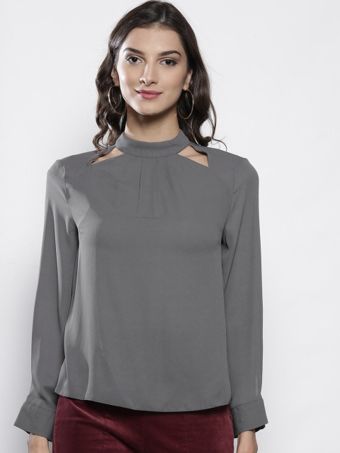 

DOROTHY PERKINS Women Petite Grey Solid Top