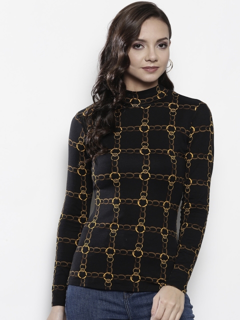 

DOROTHY PERKINS Women Black & Mustard Yellow Printed Top