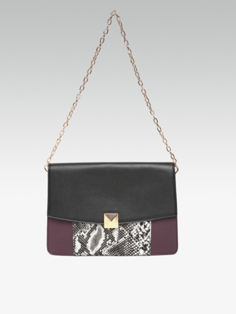 

DOROTHY PERKINS Black & Burgundy Snakeskin Textured Clutch with Sling Strap