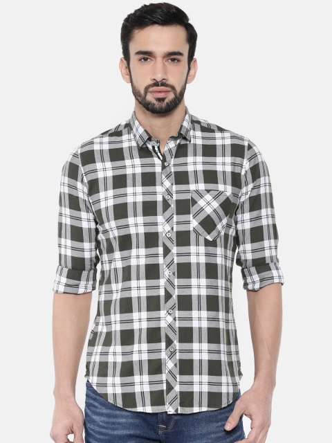 

Killer Men Green & White Slim Fit Checked Casual Shirt