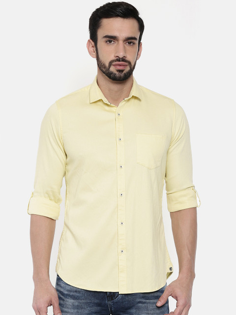 

Killer Men Yellow Slender Slim Fit Solid Casual Shirt