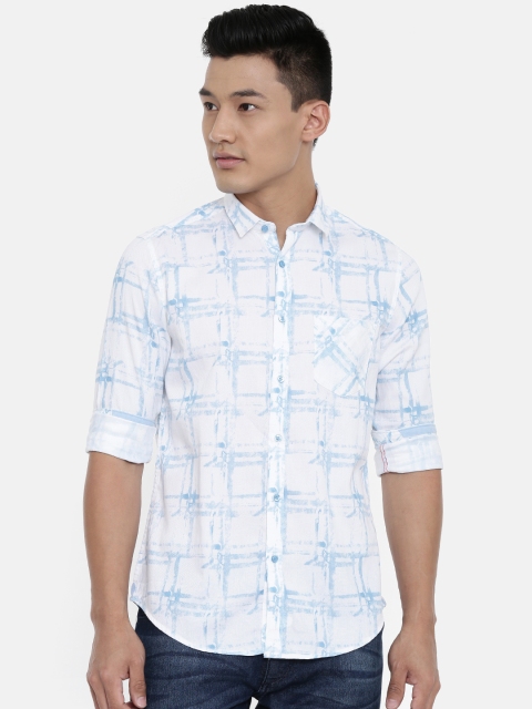 

Killer Men White & Blue Slim Fit Checked Casual Shirt
