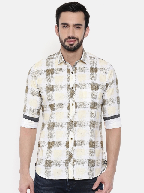 

Killer Men Olive Green & White Regular Fit Checked Casual Shirt
