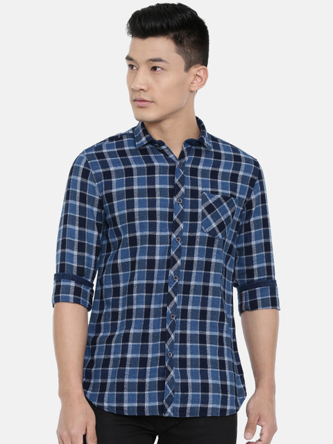 

Killer Men Navy Blue Slim Fit Checked Casual Shirt