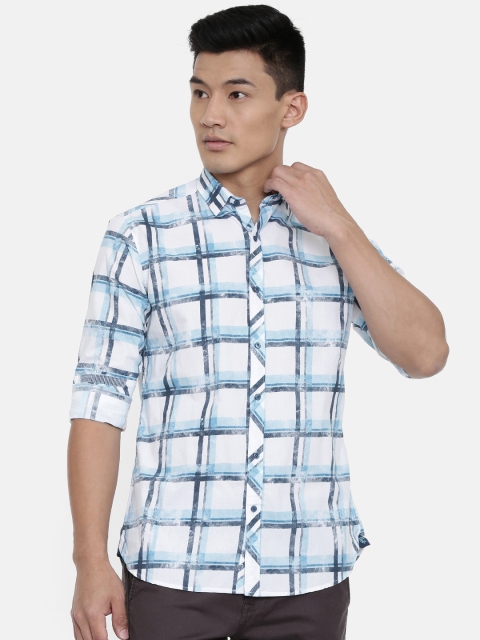 

Killer Men Blue & White Slim Fit Checked Casual Shirt