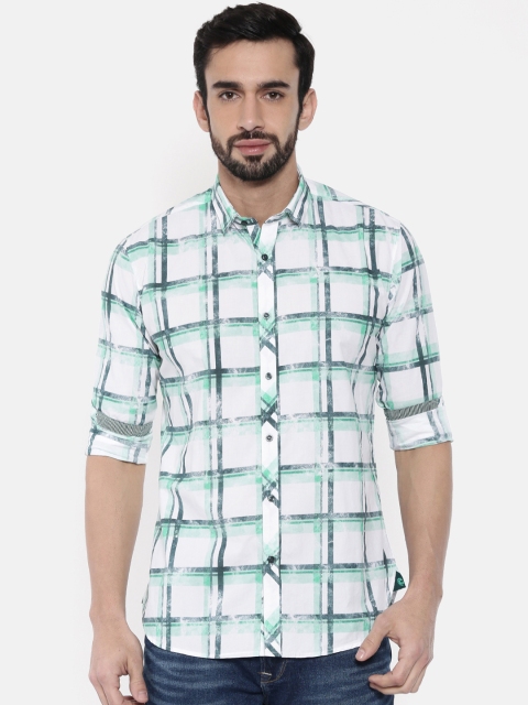 

Killer Men Green & White Slim Fit Checked Casual Shirt