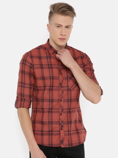 

Killer Men Rust Red & Black Slim Fit Checked Casual Shirt