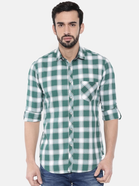 

Killer Men Green & White Slim Fit Checked Casual Shirt