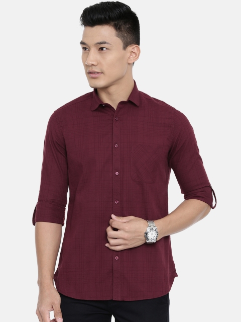 

Killer Men Maroon Slim Fit Self-Design Casual Shirt