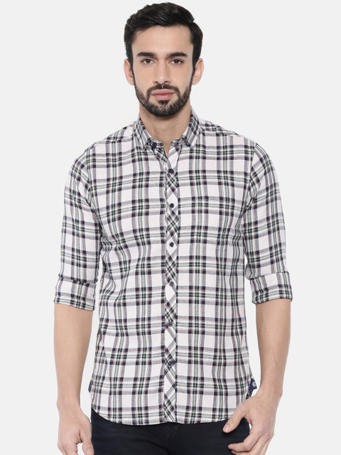 

Killer Men White & Grey Regular Fit Checked Casual Shirt
