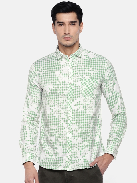 

Killer Men White & Green Slim Fit Printed Casual Shirt