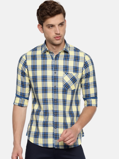 

Killer Men Yellow & Blue Slim Fit Checked Casual Shirt
