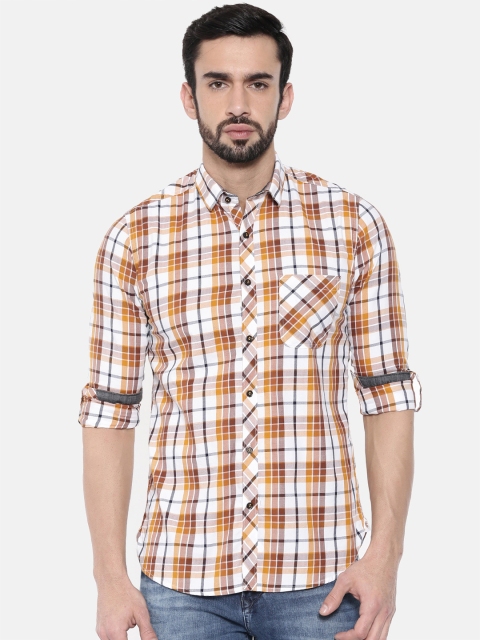 

Killer Men White & Mustard Yellow Slim Fit Checked Casual Shirt