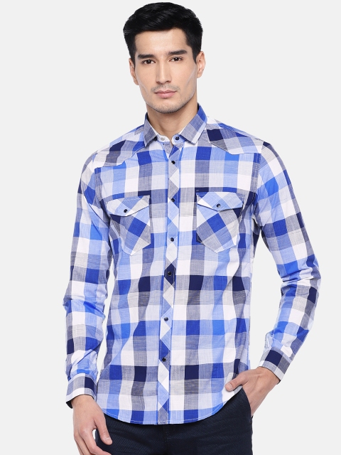 

Killer Men Blue & White Slim Fit Checked Casual Shirt