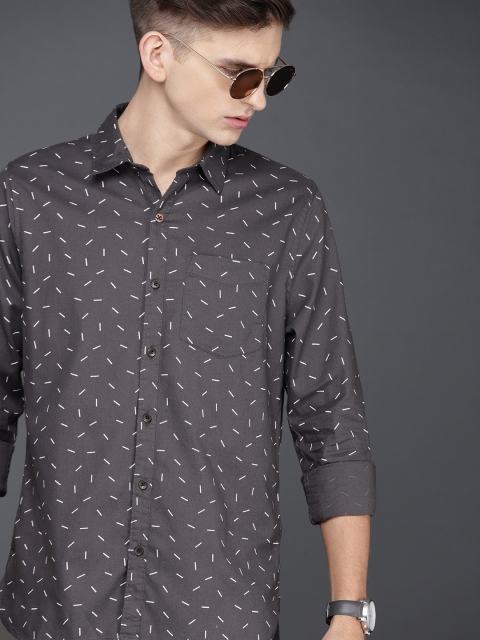 

WROGN Men Charcoal Grey Slim Fit Printed Casual Shirt