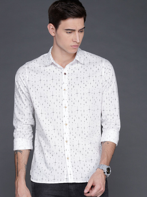 

WROGN Men White & Black Slim Fit Printed Casual Shirt