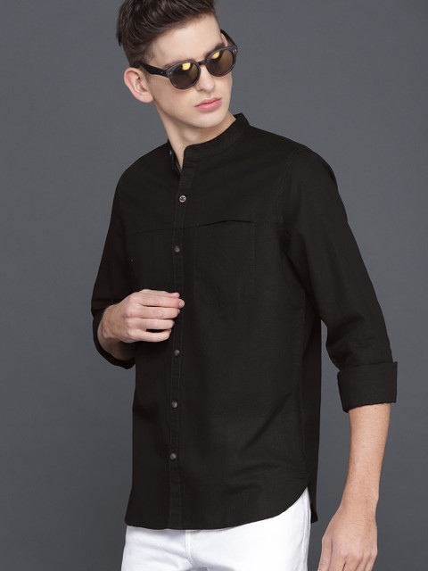 

WROGN Men Black Regular Fit Solid Casual Shirt