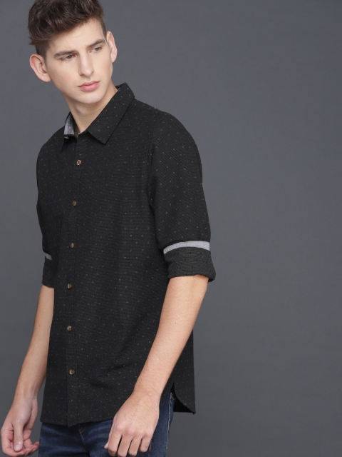

WROGN Men Black Slim Fit Self Design Casual Shirt
