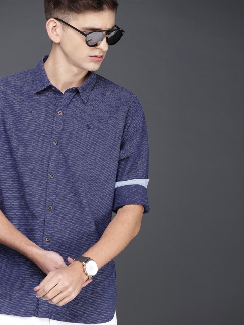 

WROGN Men Blue Slim Fit Self Design Casual Shirt