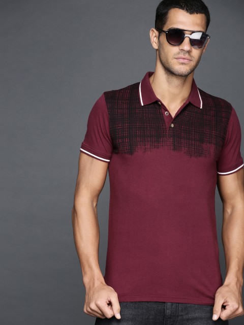 

WROGN Men Maroon Printed Polo Collar T-shirt