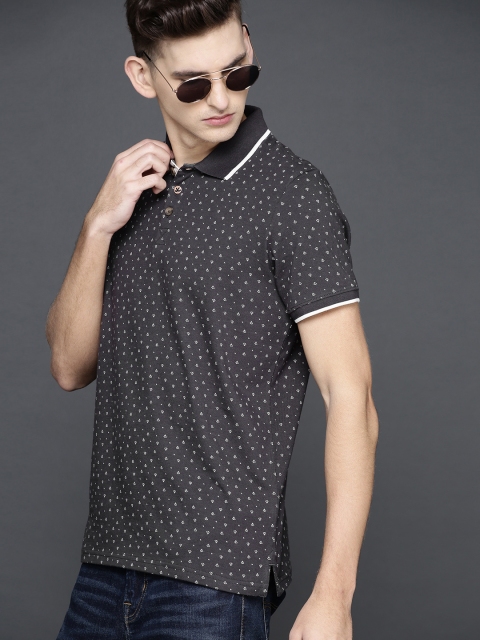

WROGN Men Charcoal Printed Polo Collar T-shirt