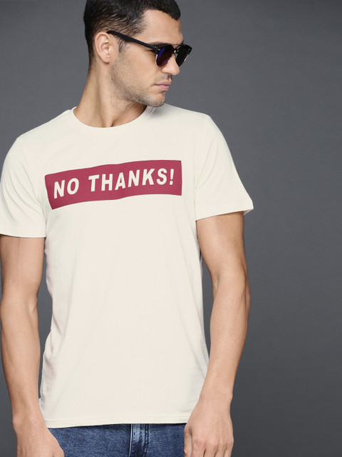 

WROGN Men Off-White Printed Round Neck T-shirt