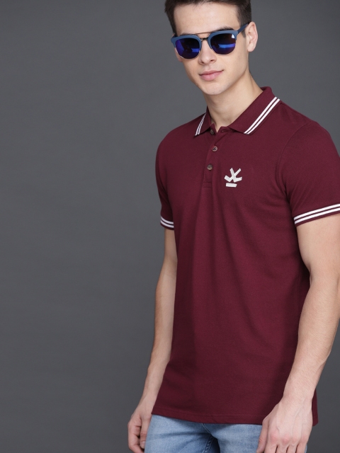 

WROGN Men Maroon Solid Polo Collar T-shirt