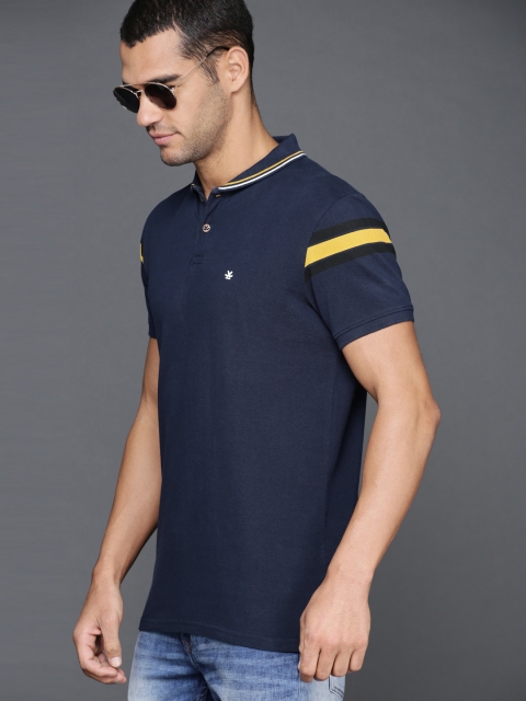 

WROGN Men Navy Blue Solid Polo Collar T-shirt