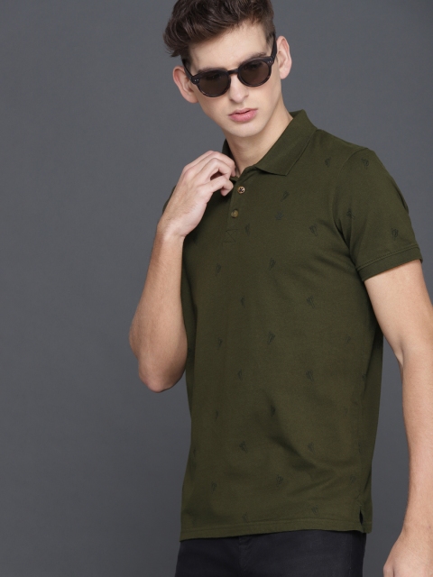 

WROGN Men Olive Green Printed Polo Collar T-shirt