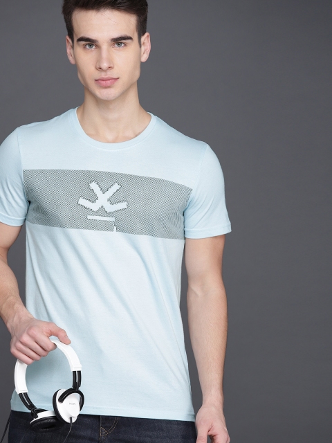 

WROGN Men Blue Printed Round Neck T-shirt