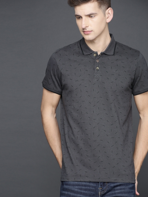 

WROGN Men Charcoal Printed Polo Collar T-shirt