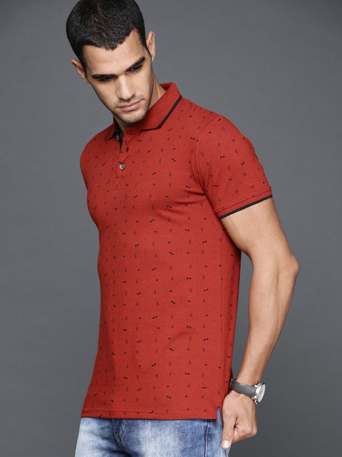 

WROGN Men Maroon Slim Fit Printed Polo Collar T-shirt